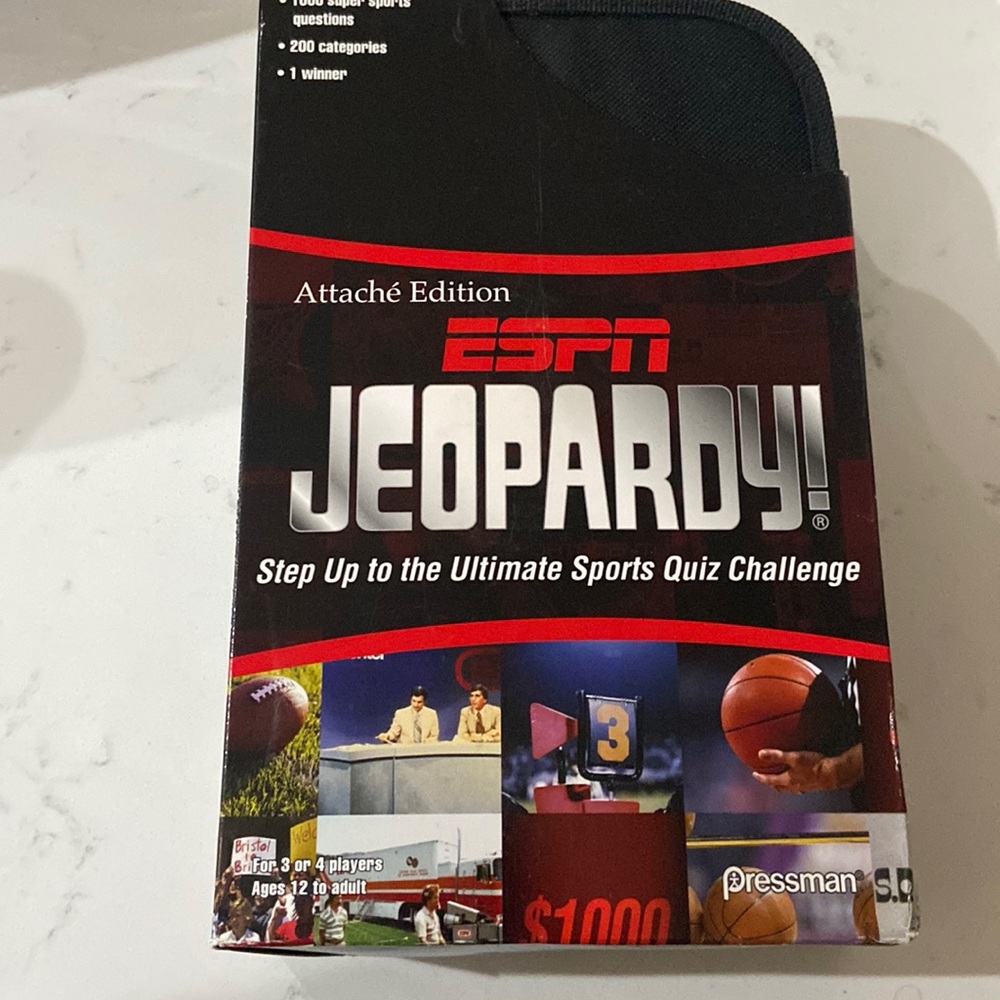 ESPN JEOPARDY BOARD GAME ATTACHE SPORTS TRIVIA QUIZ CHALLENGE  2008 PRESSMAN New